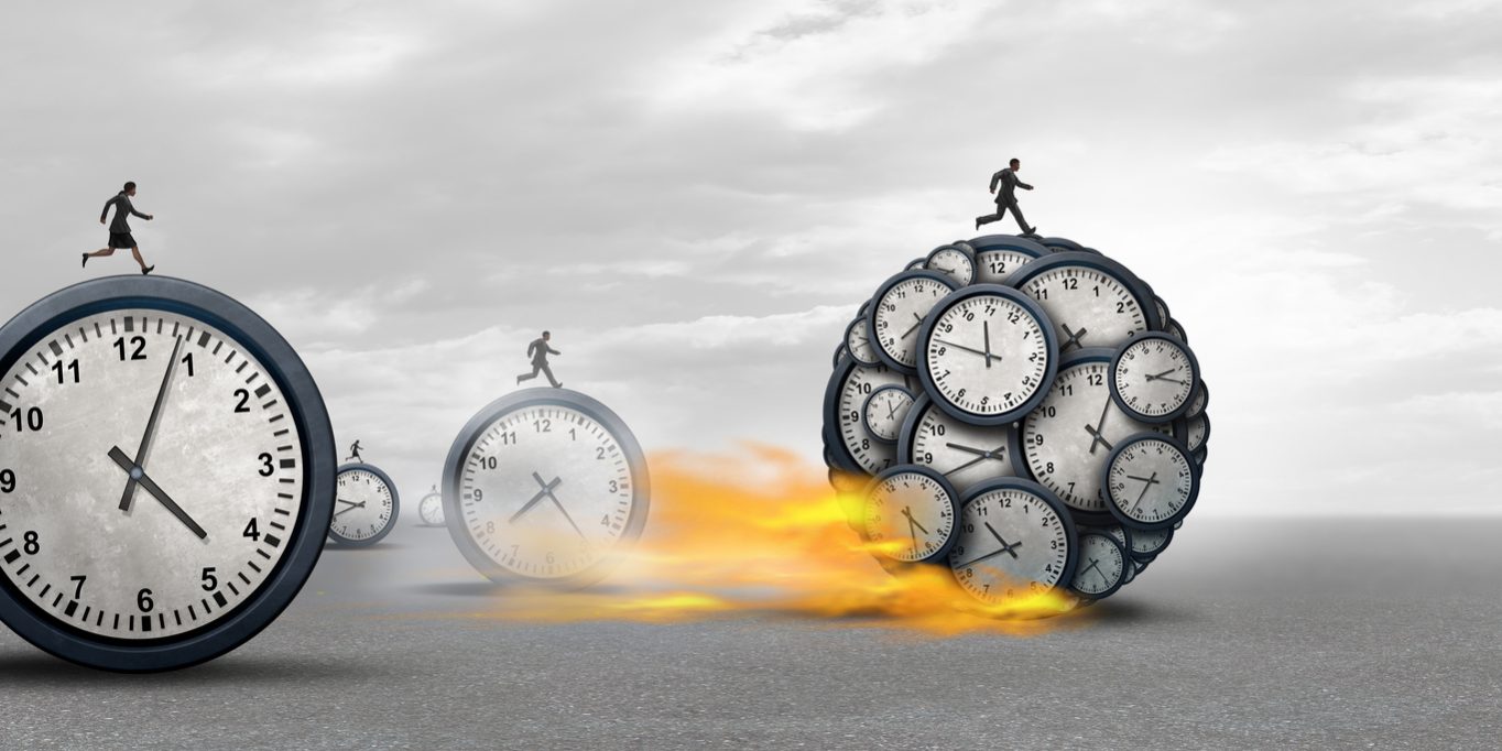 Managing time success as a business management concept as a group of businesspeople in a race to win with 3D illustration.