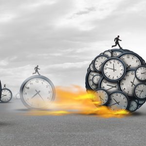 Managing time success as a business management concept as a group of businesspeople in a race to win with 3D illustration.