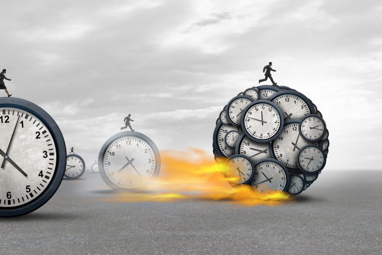 Managing time success as a business management concept as a group of businesspeople in a race to win with 3D illustration.