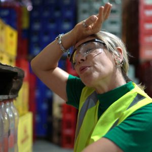 Exhausted employee at warehouse Exhausted employee at warehouse